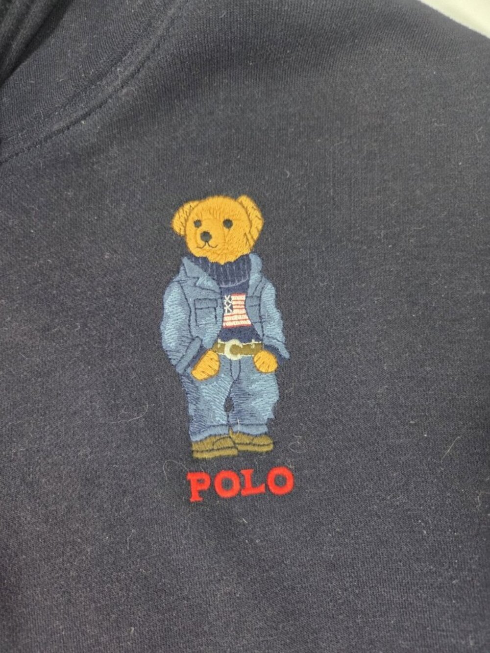 Polo Ralph Lauren ZIP Polo Bear Spellout Embroidered Hoodie Jacket Sz XXL Navy - Picture 3 of 7